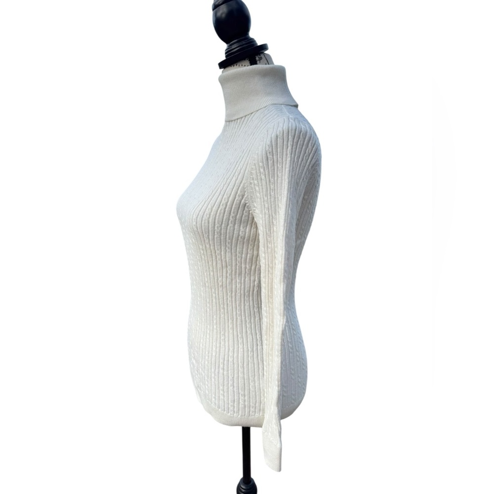 Talbots Cream Cable Knit Turtleneck Sweater Women’s Medium - Picture 2 of 8